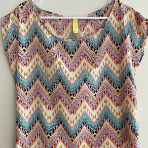 Bee Stitched Open-Back Tribal Print Top, Women’s Multicolor Blouse, Size Small